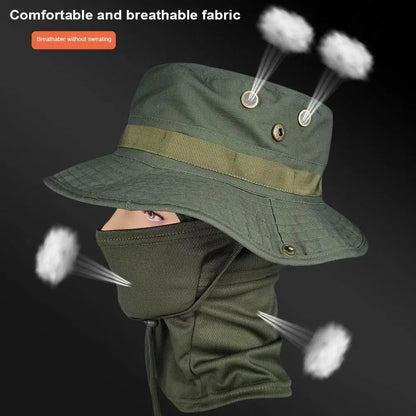 Camouflage-Outdoor-Hut mit Gesichtsbedeckung – UV-Schutz, verstellbarer Boonie-Hut zum Wandern, Angeln und Camping