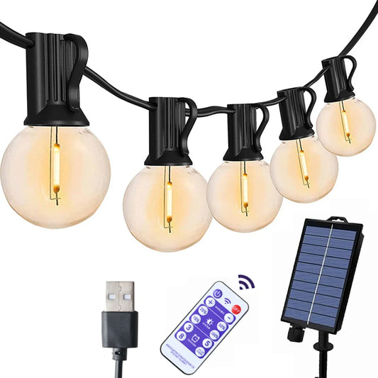G40 Solar LED String Lights – Weerbestendige Festoonverlichting voor Tuin, Feest & Bruiloften
