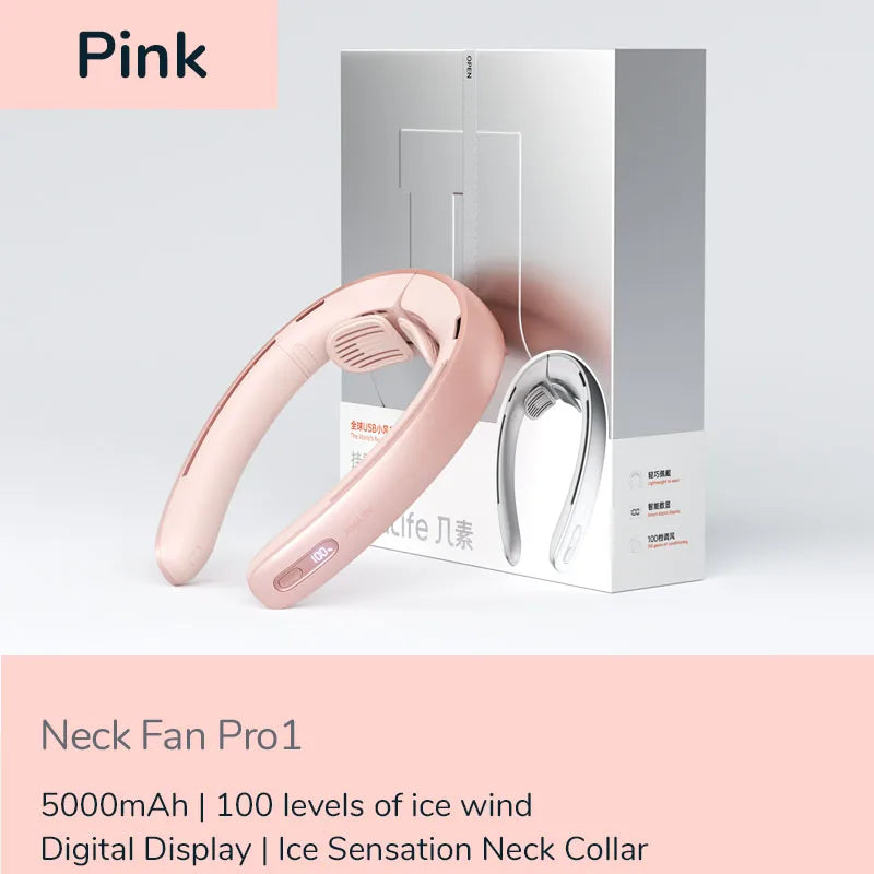 Draagbare Nekventilator – 100 Snelheden, 5000mAh Batterij, 17 Uur Werkduur, USB Oplaadbare Bladloze Neckband Fan