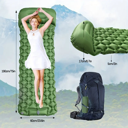 Ultraleichte aufblasbare Camping-Isomatte mit Kissen – Luftmatratze mit integrierter Pumpe für Wandern und Outdoor