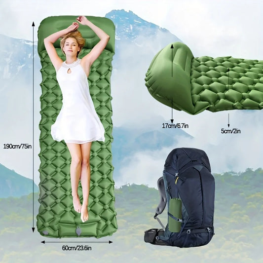 Ultralichte Opblaasbare Camping Slaapmat met Kussen - Luchtmatras met Ingebouwde Pomp voor Hiking & Outdoor