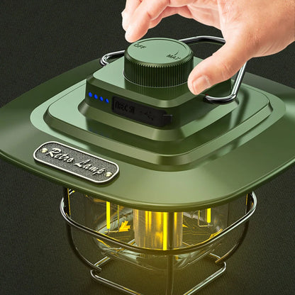 LED Retro Camping Lantaarn | Waterdicht | Type-C Oplaadbaar | Hanglamp met Haak & Batterij Indicator