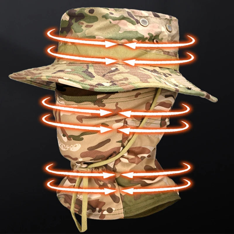 Tactische Camouflage Hoed met UV-bescherming - Verstelbare Outdoor Boonie Hoed voor Hiking, Vissen en Zonbescherming