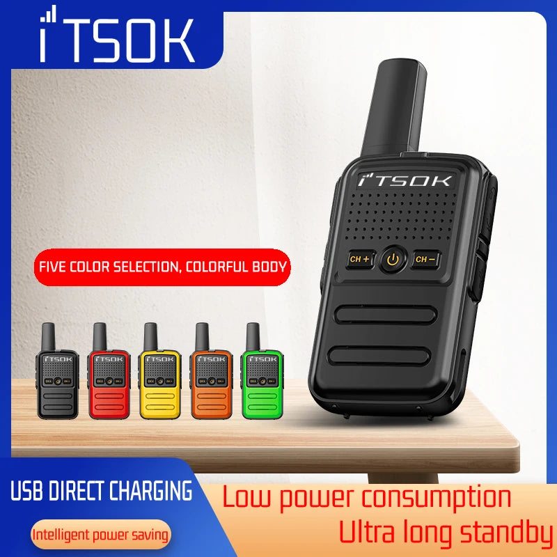 2 Stück Mini-Walkie-Talkie für Kinder – 1–3 km Reichweite, UHF 400–470 MHz, leichtes und farbenfrohes Design