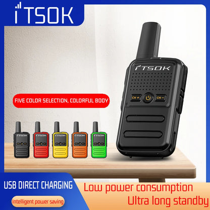 2 Stück Mini-Walkie-Talkie für Kinder – 1–3 km Reichweite, UHF 400–470 MHz, leichtes und farbenfrohes Design