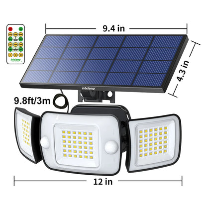 Outdoor Solar Lamp | 3-Koppige Dual Motion Sensor LED Lamp 1200lm, 270° Waterdicht Buitenlicht