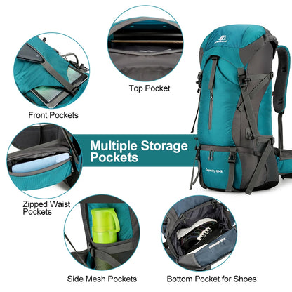 Wasserabweisender Wanderrucksack mit 70 l Fassungsvermögen – Outdoor-Kletter- und Campingrucksack mit Regenschutz, ideal für Reisen und Trekking