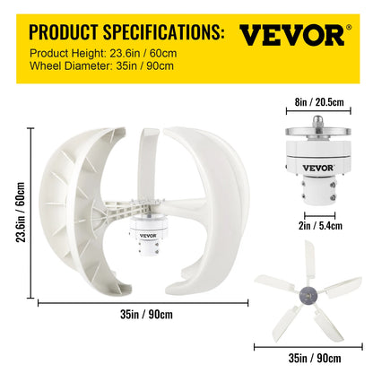 Verticale As Windturbine 12V 100W/400W/600W – Duurzame Energieopwekker met Controller
