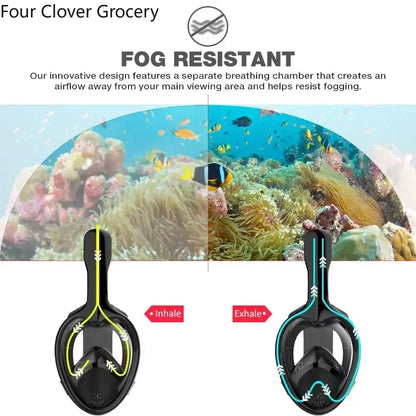 Full Face Snorkelmasker voor Kinderen en Volwassenen | Anti-Fog Duikmasker voor Veilig Ademhalen en Snorkelen