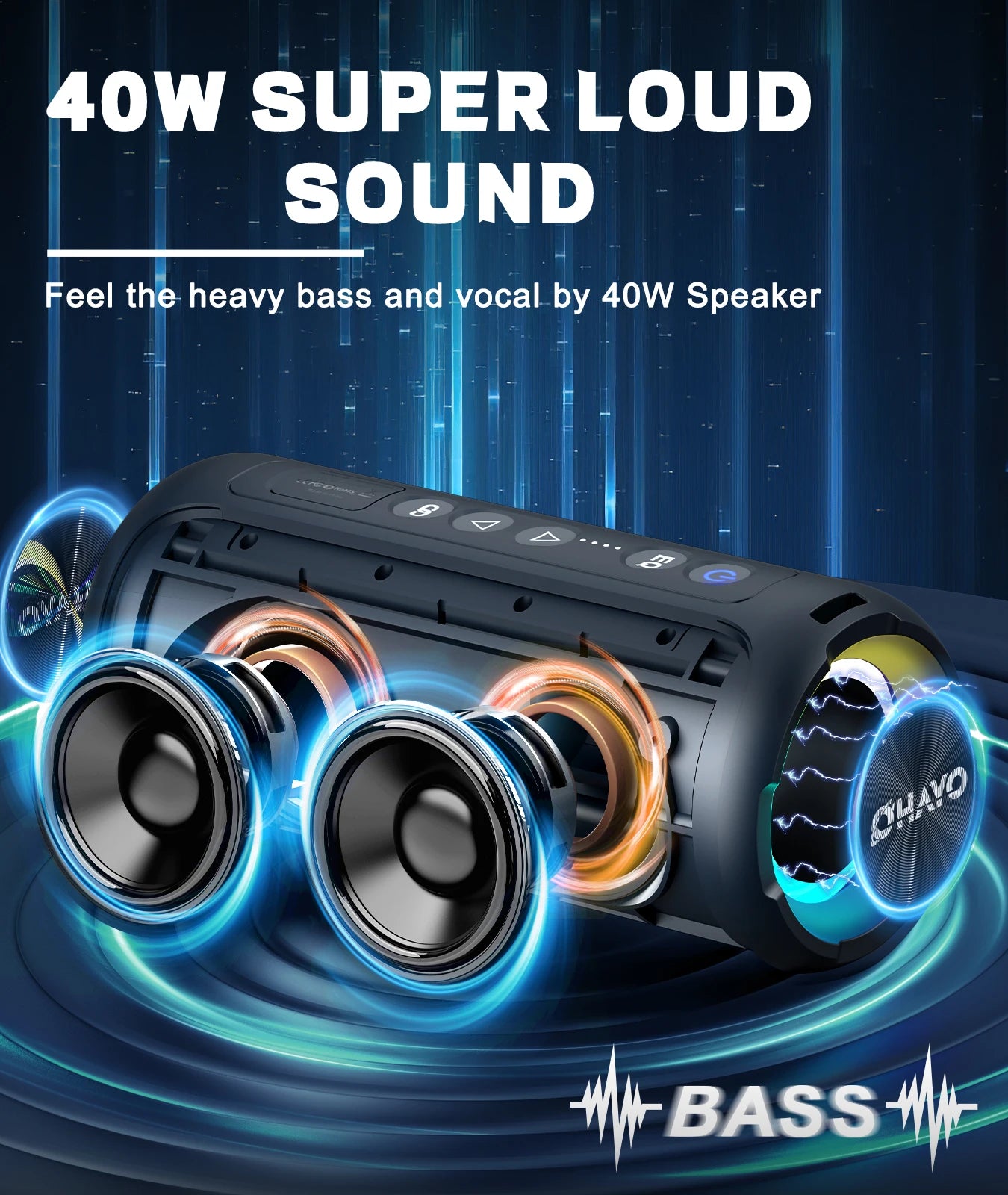 X8 Pro Bluetooth Speaker – 40W Draadloze Stereo Geluid, Diepe Bass, IPX7 Waterdicht, 30U Playtime, 7 Kleuren Licht, 3 EQ Modus