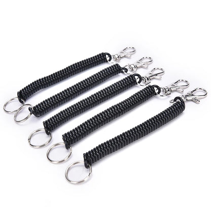 2x Tactische Intrekbare Sleutelhanger – Elastisch Spiraalkoord voor Camping, Hiking & Uitrusting Beveiliging