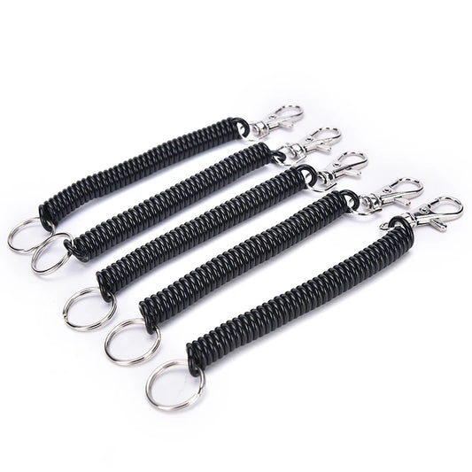 2x Tactische Intrekbare Sleutelhanger – Elastisch Spiraalkoord voor Camping, Hiking & Uitrusting Beveiliging