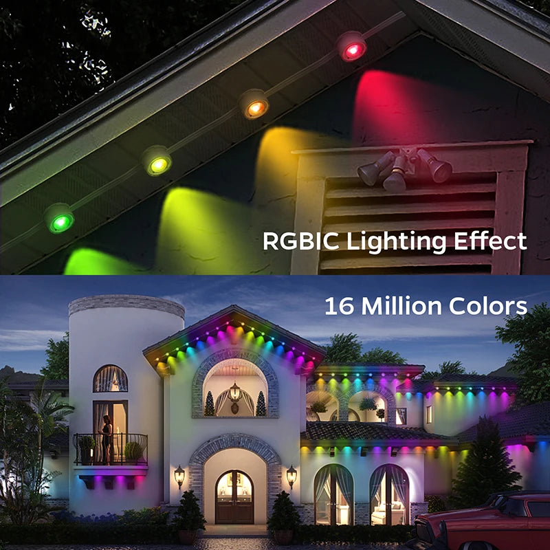 100FT 60 LED RGB Eaves String Lights - Waterdichte Permanent Outdoor Verlichting met App- en Spraakbediening