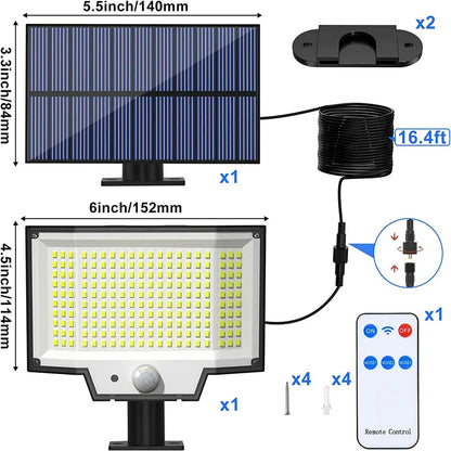 Solar Motion Lights 200LED - Outdoor Solar Flood Security Light with Separate Panel, IP65 Waterproof, with Remote Control