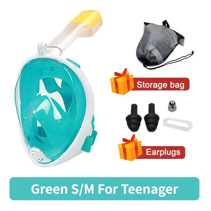 Full Face Snorkelmasker voor Kinderen en Volwassenen | Anti-Fog Duikmasker voor Veilig Ademhalen en Snorkelen