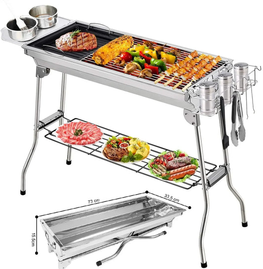 Opvouwbare RVS Houtskool BBQ | Draagbare Barbecue Grill met Accessoires
