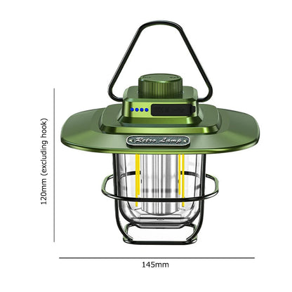 LED Retro Camping Lantaarn | Waterdicht | Type-C Oplaadbaar | Hanglamp met Haak & Batterij Indicator