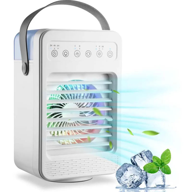 Persoonlijke Draagbare Aircooler – Mini Evaporatieve Ventilator met Waternevel en 7-Kleuren LED Licht