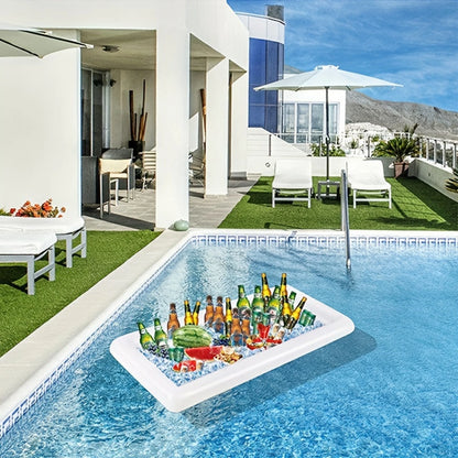 Opblaasbare Zwembaddrijver met IJs- en Voedseltray – Wit PVC – Perfect voor Pool Party