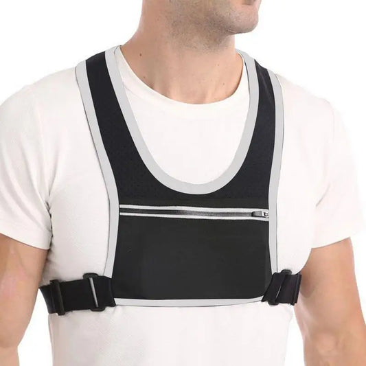 Reflective Running Vest met Mobiele Telefoonhouder, Rugzak voor Fietsen, Hardlopen en Sport, Veiligheidshesje met Reflecterende Strips en Verstelbare Tailleband