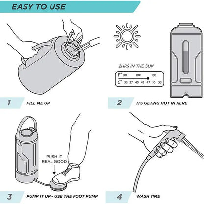 Draagbare Camping Douche – 12L Outdoor Douchezak met Voetpomp & Warmwaterfunctie