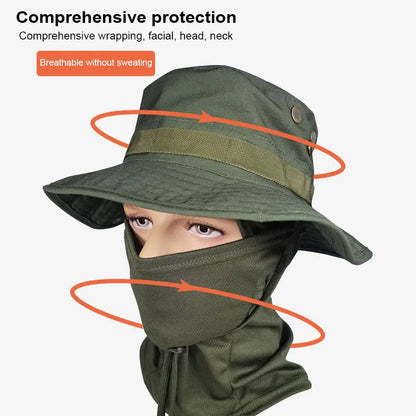 Camouflage-Outdoor-Hut mit Gesichtsbedeckung – UV-Schutz, verstellbarer Boonie-Hut zum Wandern, Angeln und Camping