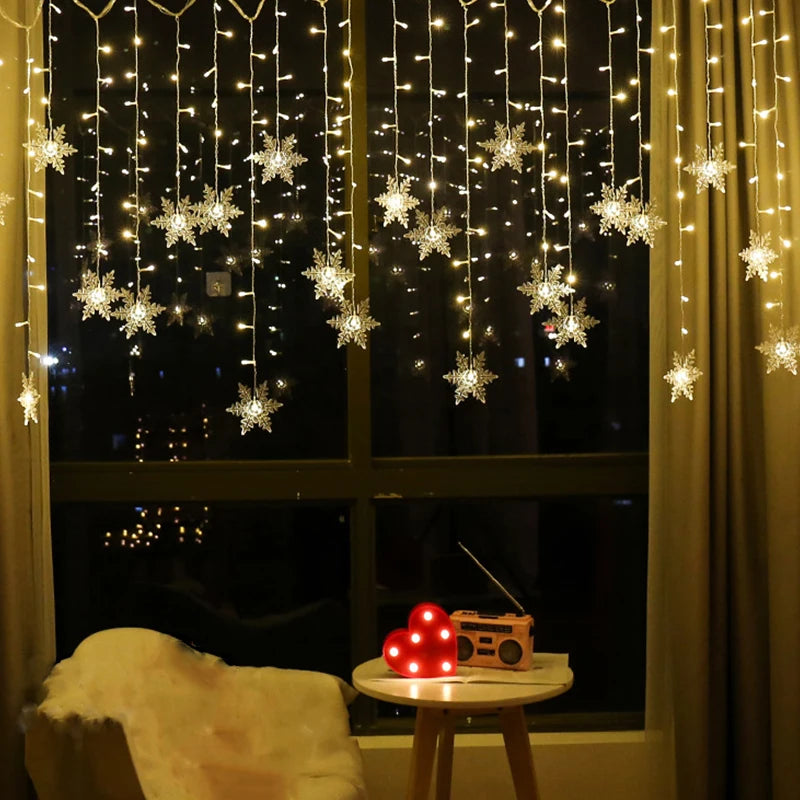 3,2 m lange LED-Schneeflocken-Weihnachtslichter – wasserdichte Vorhanglichter für Partys, Hochzeiten und Weihnachtsdekoration