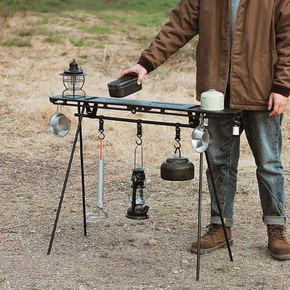 Vouwbare Camping Tripod Top Plate | Hoge Sterkte Camping Rack met Ophanggaatjes voor BBQ, Picknick en Hiking