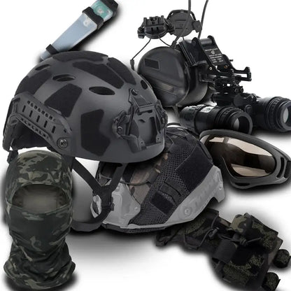 Taktisches Airsoft-Helmset – inklusive hochauflösender Kopfhörer, Bicular-Modell, Schutzbrille und Halbgesichtsmaske