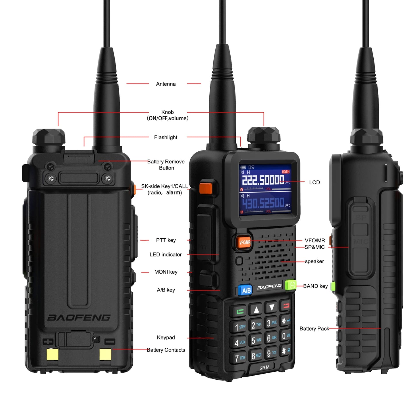 2 Stück Baofeng 5RM Hochleistungs-Walkie-Talkies – große Reichweite, NOAA-Wetterkanäle, 999 Kanäle, USB-C-Aufladung