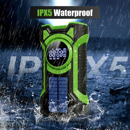 Emergency Radio Hand Crank Solar 5000mAh | IP65 Waterdichte Draagbare AM/FM/NOAA Radio met Bluetooth 5.3