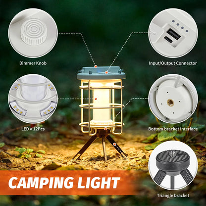 Draagbare Campinglamp | Outdoor Tent Lamp met IPX4 Waterdicht, 2000mAh Oplaadbare Batterij en Instelbare Lumen