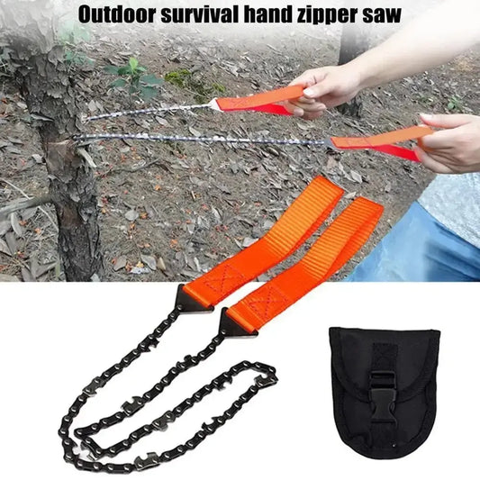 Tragbare Survival-Kettensäge – Handkettensäge für Notfall, Camping und Wandern – kompaktes Outdoor-Werkzeug mit Aufbewahrungstasche