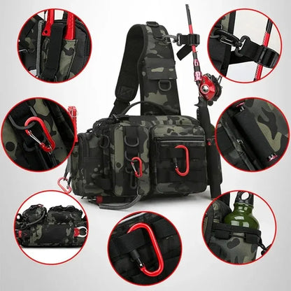 600D Angelrucksack mit Rutenhalter – Angeltasche mit mehreren Fächern zum Angeln, Wandern und Outdoor