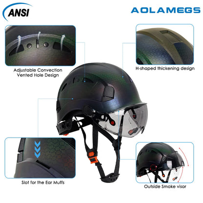 Schutzhelm aus Kohlefaser – Doppelvisier, CE- und KC-zertifiziert, ABS-Schutzhelm für Bau und Rettung