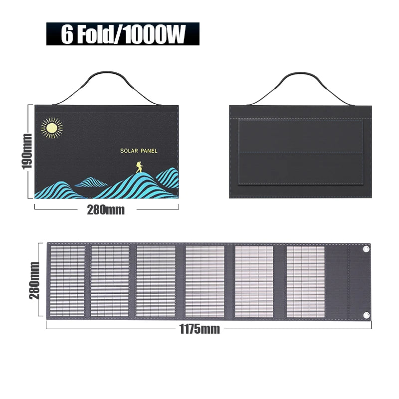 1000W Draagbaar Opvouwbaar Zonnepaneel | USB & DC Output Solar Charger voor Outdoor en Thuisgebruik