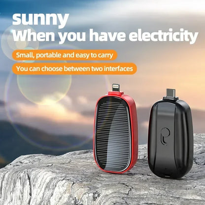 Mini Solar Keychain Powerbank – Draagbare Draadloze Pocket Charger met USB-C, Geschikt voor iPhone & Android
