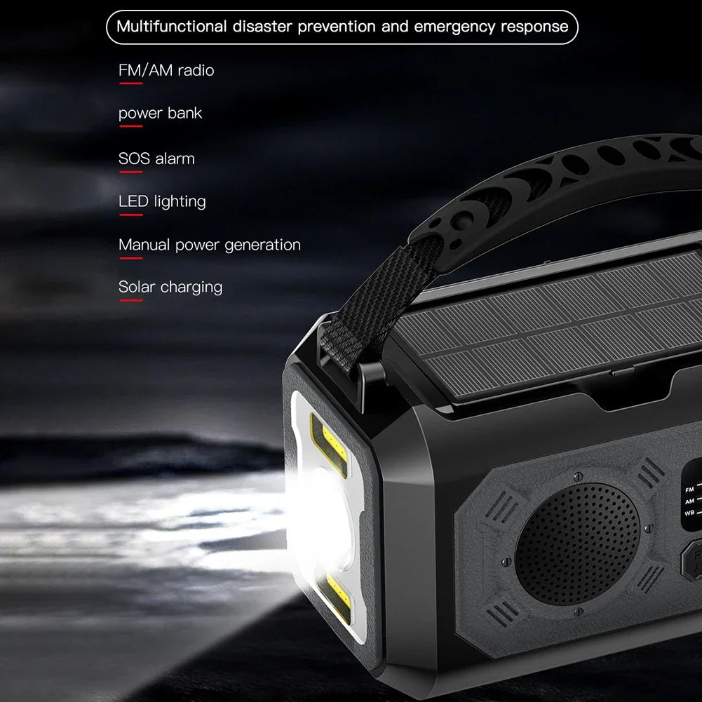 12000mAh AM/FM/NOAA Weerradio | Draagbare Zonne- & Handcrank Noodradio met Leeslamp voor Outdoor Camping