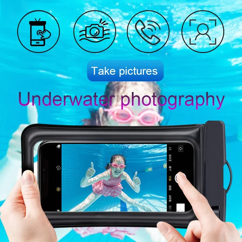 Drijvende Waterdichte Zwemtas met Luchtkussen voor iPhone, Samsung, Xiaomi en Huawei – Onderwater Telefoonhoesje met Touchscreen, Geschikt voor iPhone 11/12/13/14 Pro Max, Samsung S23/S22, Xiaomi 13, Huawei P30/20 Lite