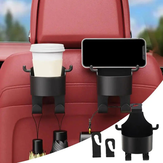 Multifunctional Car Headrest Hook and Cup Holder – Universal Car Seat Organizer for Bags and Drinks – Suitable for All Vehicles