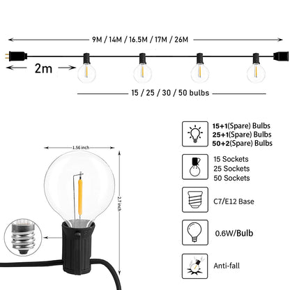 LED-Globus-Lichterkette G40 – wasserdichte dekorative Außenbeleuchtung – perfekt für Weihnachten, Partys, Garten und Terrasse