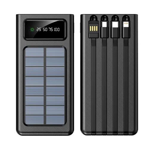 20000mAh Solar Powerbank – Snelladen met Ingebouwde Kabels, LED Display & Meerdere USB-Poorten