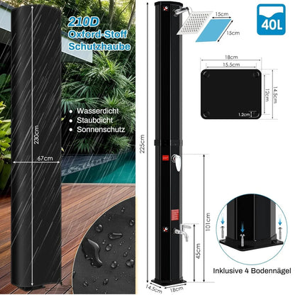 35L/40L Solar Tuindouche – Warm & Koud Water, Aluminium Outdoor Douche voor Zwembad, Tuin & Strand