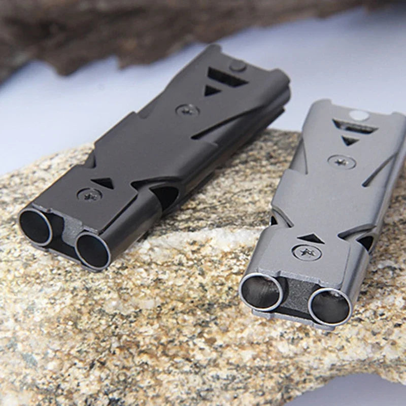Tragbare Notfallpfeife – 120 dB Aluminium-Doppelrohr – Sicherheits- und SOS-Überlebenswerkzeug – Outdoor-Camping-Zubehör