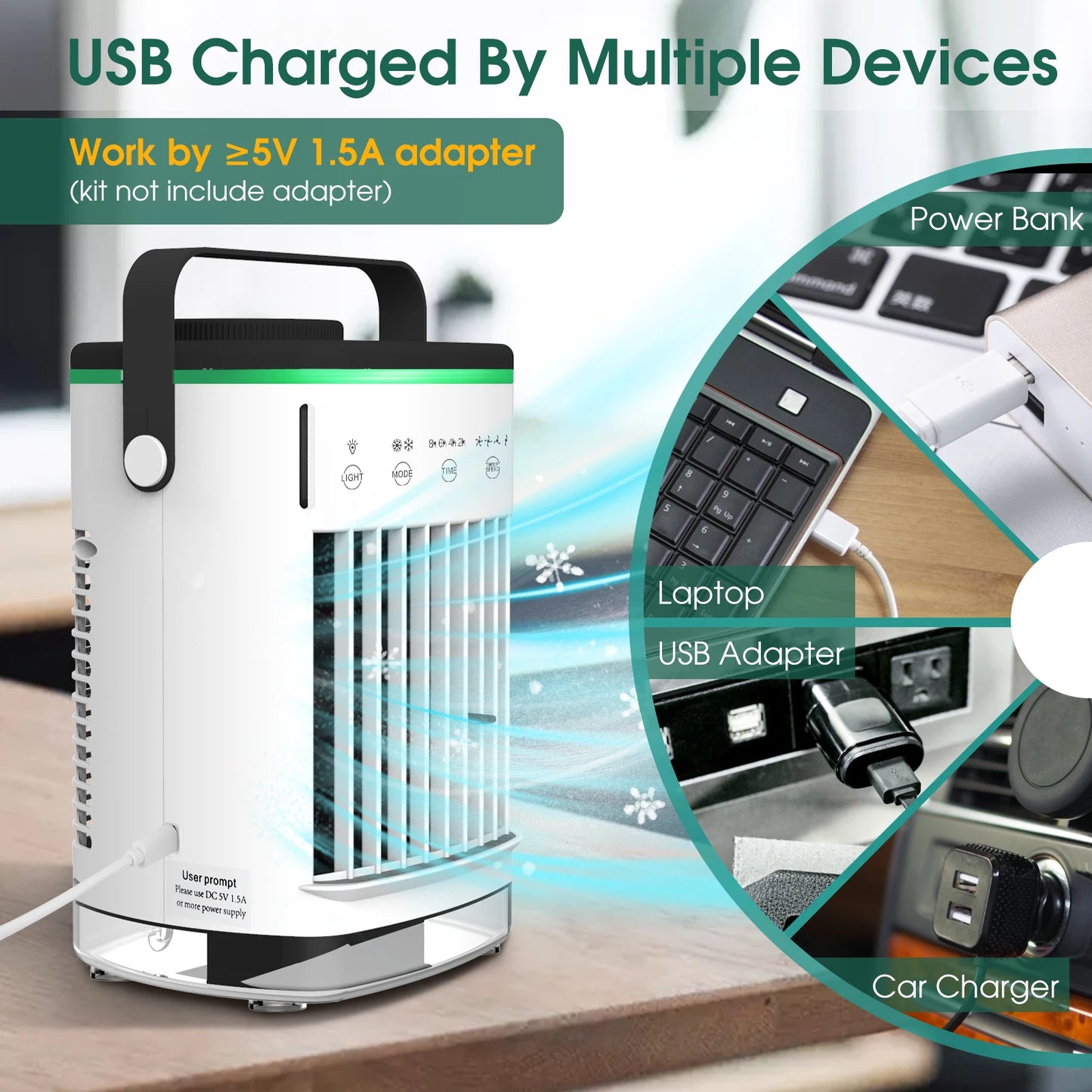 Draagbare Mini Aircooler – USB Evaporatieve Ventilator met Luchtbevochtiger & Luchtreiniger voor Thuis
