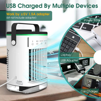 Draagbare Mini Aircooler – USB Evaporatieve Ventilator met Luchtbevochtiger & Luchtreiniger voor Thuis