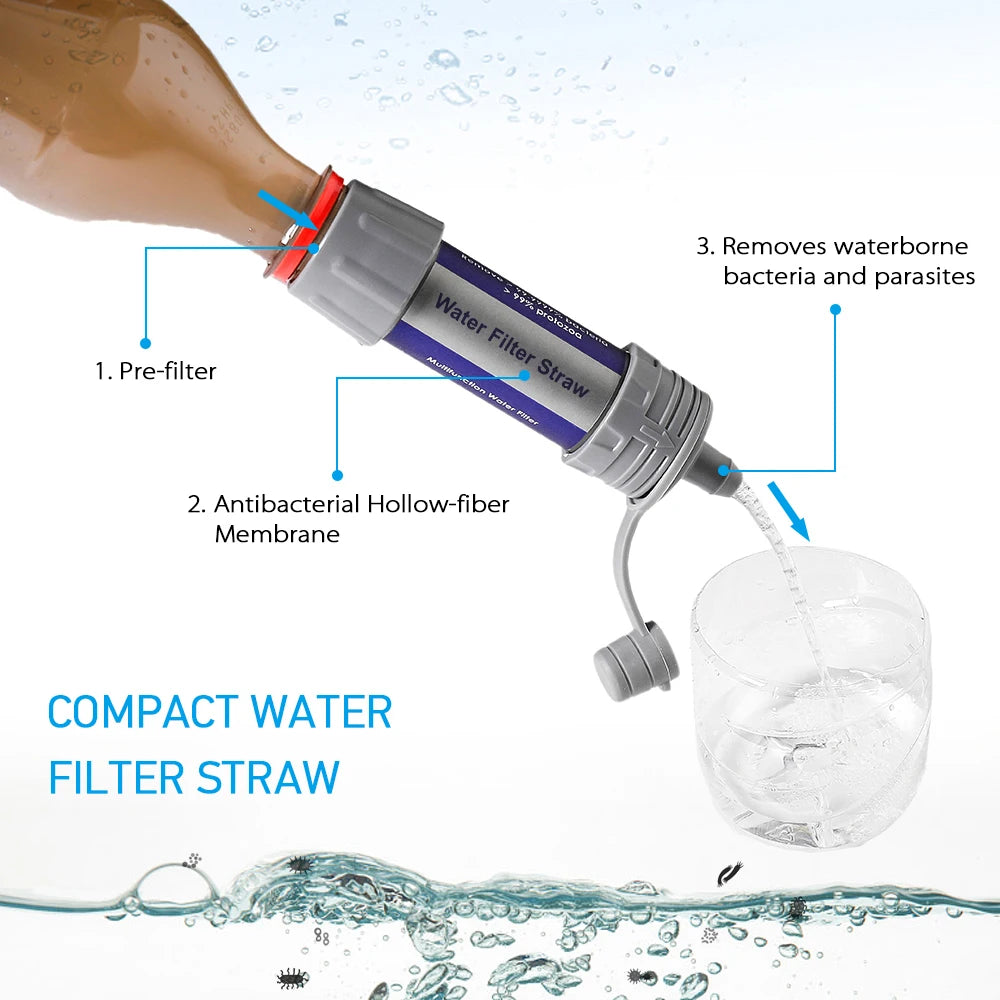 Tragbarer Wasserfilter-Strohhalm – Notfall-Wasserreiniger für Camping, Wandern und Überleben