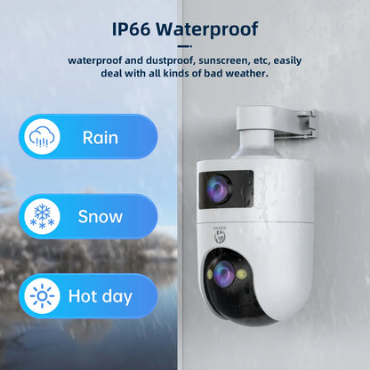 4K 6MP PTZ-WLAN-Kamera – Outdoor-IP-Kamera mit zwei Objektiven und zwei Bildschirmen, KI-Tracking, Bewegungserkennung und Zwei-Wege-Audio