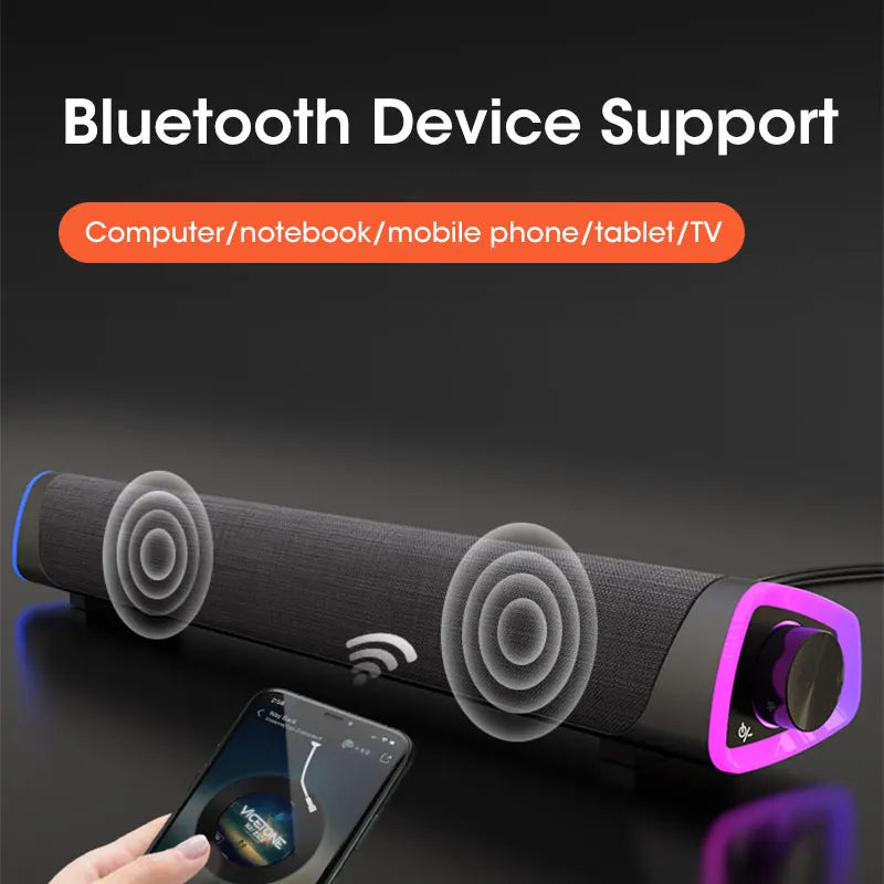 4D Computer Speaker Bar – Stereo Sound Subwoofer Bluetooth Speaker voor Macbook, Laptop, PC en Notebook – 3D Surround Sound, USB & AUX