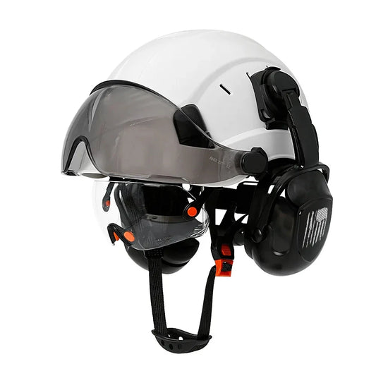 CE Certified Safety Helmet with Visor, Built-in Goggles &amp; Earmuffs – Hard Hat for Engineers &amp; Industrial Work – Head Protection to ANSI Standards
